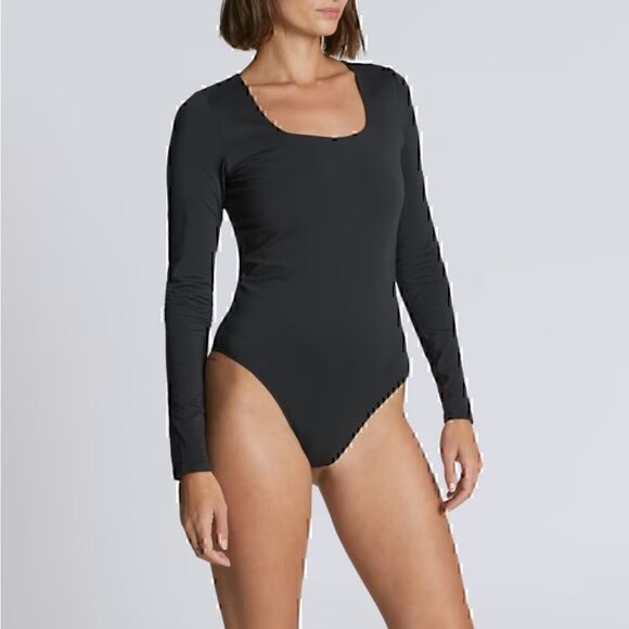 * NWT Everlane The Long-Sleeve Supima Square Neck Bodysuit Bodysuit Black Small - Picture 1 of 4